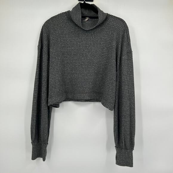 Free People Gray Thermal Crop BK Top Size Medium M - Picture 1 of 7